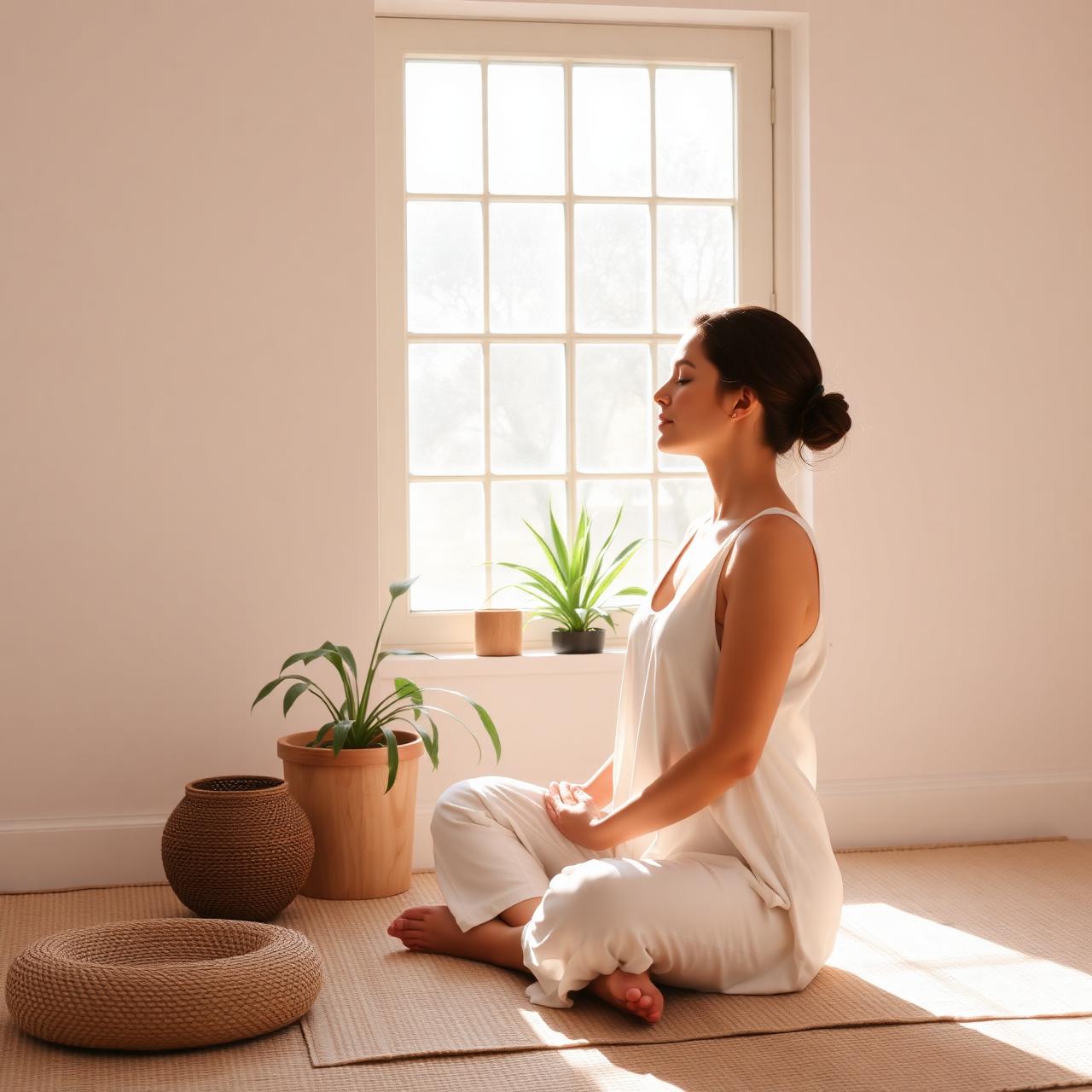 Mujer en meditación con luz suave